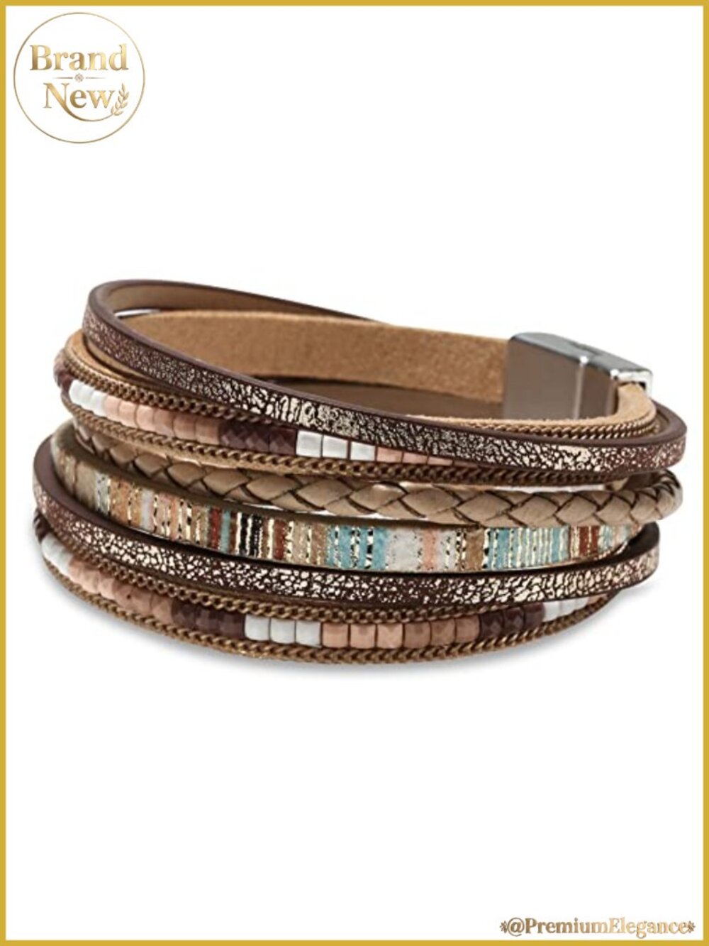 Faux Leather Wrap Bracelet Boho Western Layered Cuff Beaded